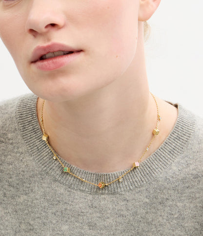 37527570GLD-Signature Logo Enamel Cube Strand Necklace-Multi