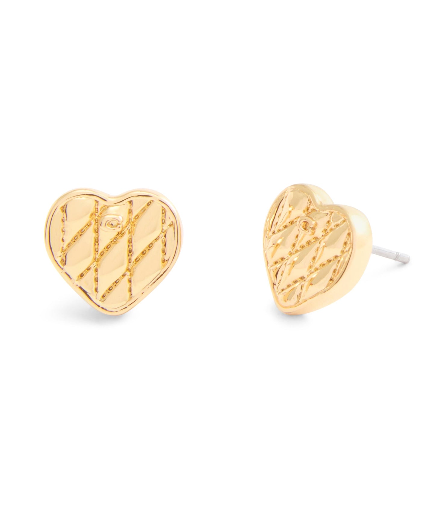 37527586GLD-Signature Quilted Heart Bag Stud Earrings-Gold