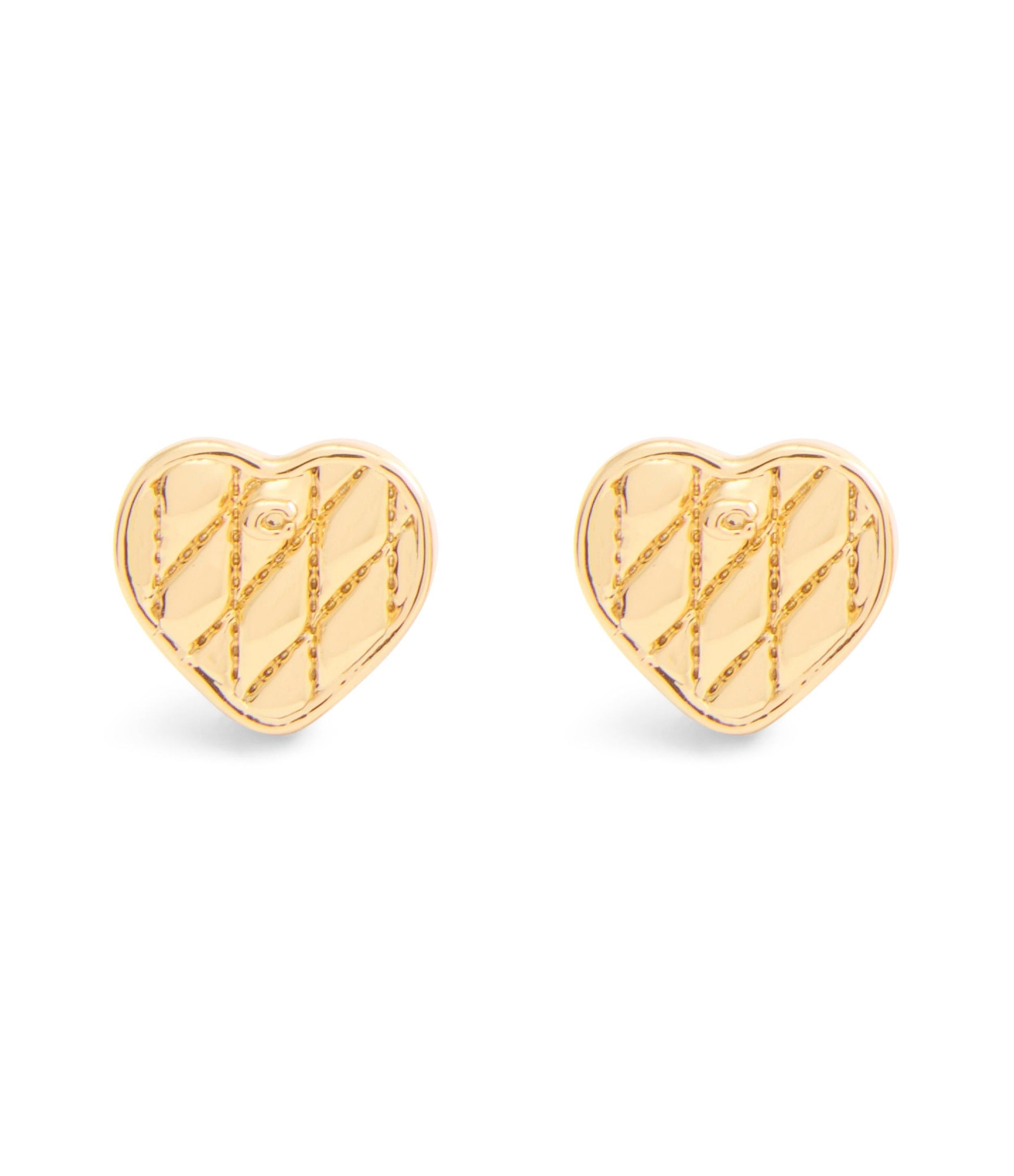 37527586GLD-Signature Quilted Heart Bag Stud Earrings-Gold