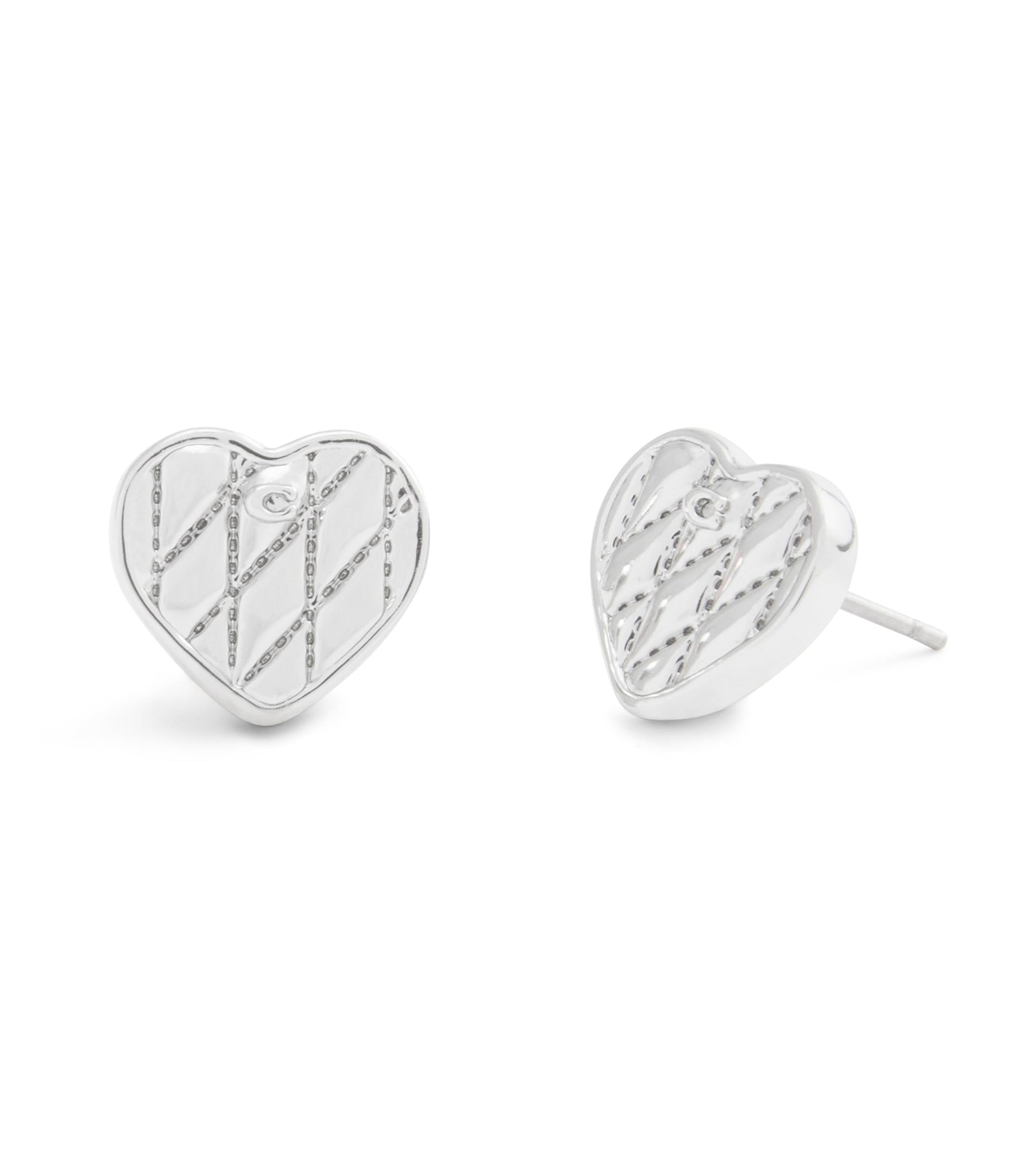 37527586RHO-Signature Quilted Heart Bag Stud Earrings-Rhodium