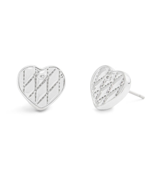 37527586RHO-Signature Quilted Heart Bag Stud Earrings-Rhodium