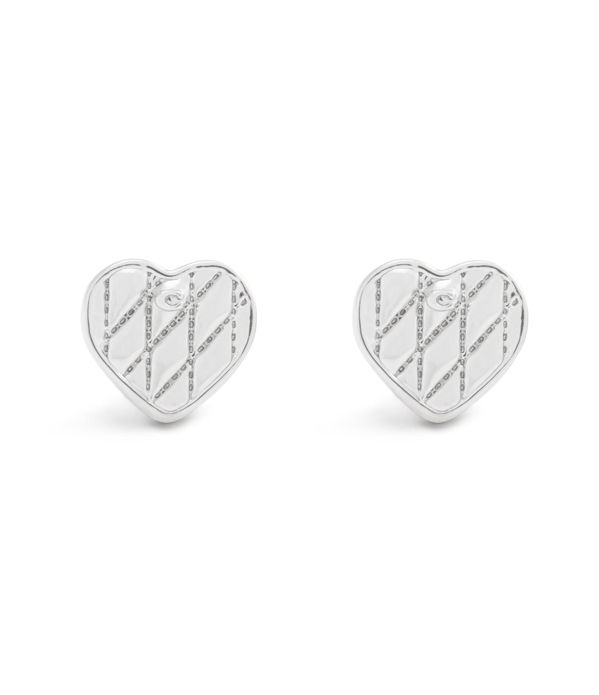 37527586RHO-Signature Quilted Heart Bag Stud Earrings-Rhodium