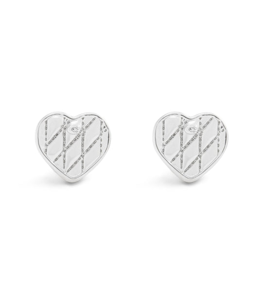 37527586RHO-Signature Quilted Heart Bag Stud Earrings-Rhodium
