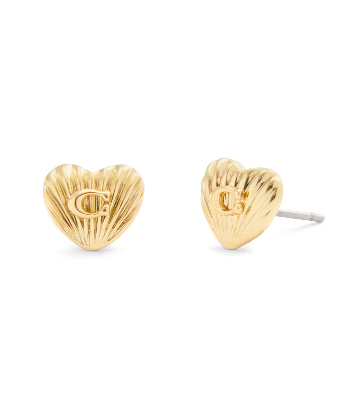 37527593GLD-Signature Textured Heart Stud Earrings-Gold