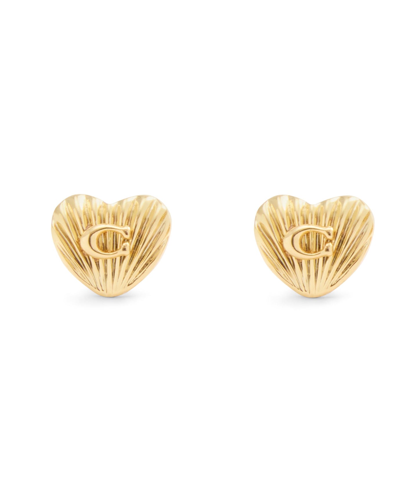 37527593GLD-Signature Textured Heart Stud Earrings-Gold