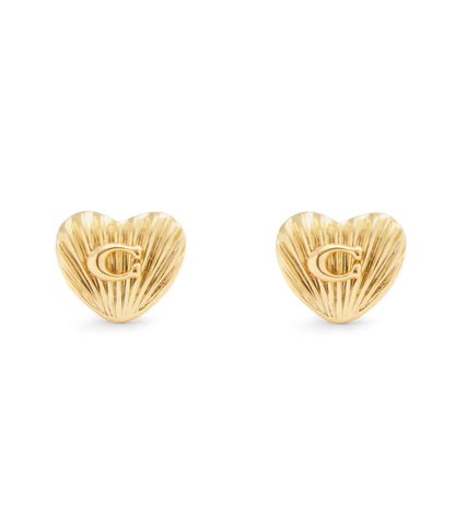 37527593GLD-Signature Textured Heart Stud Earrings-Gold