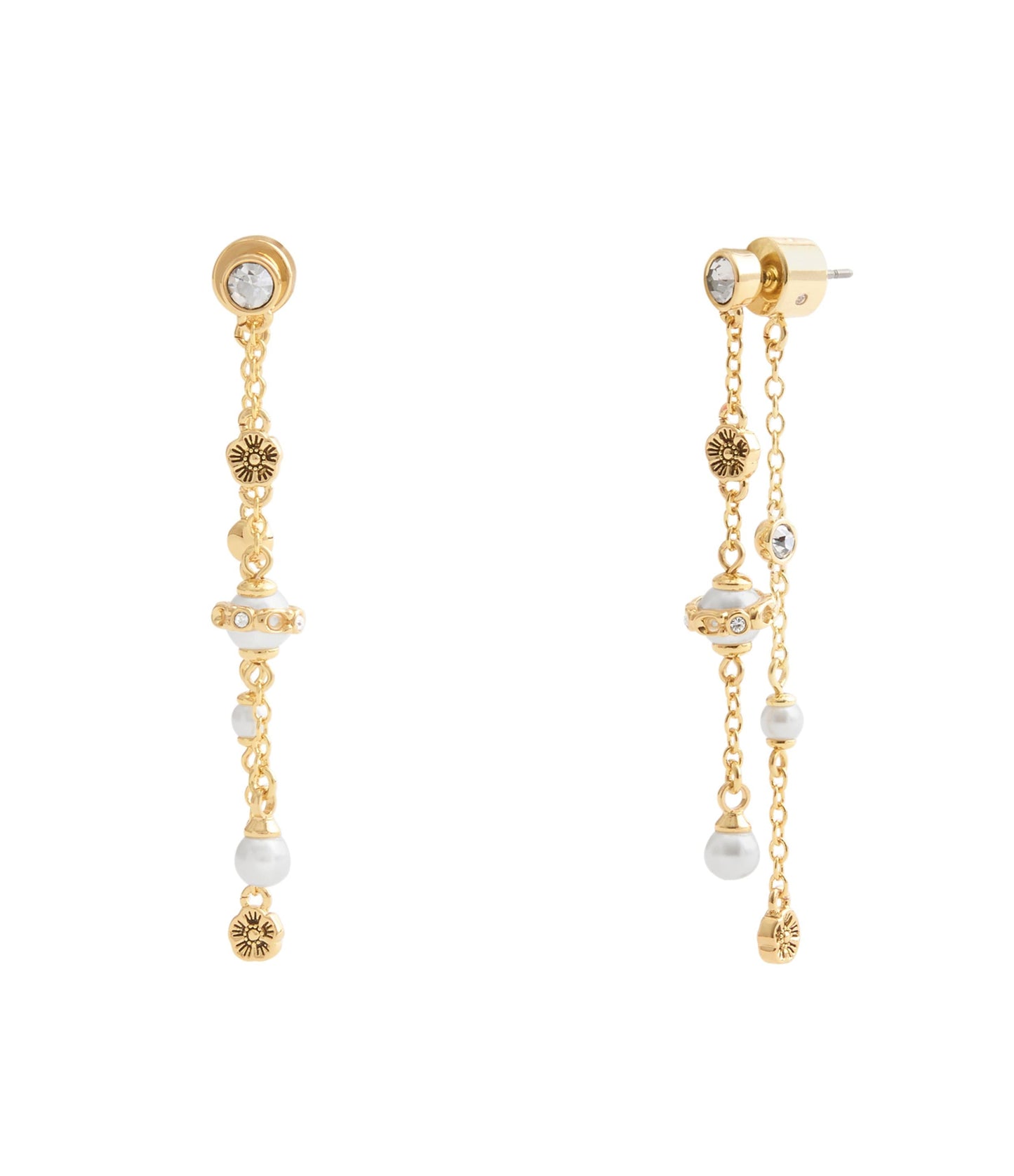 37527597GLD-Signature Heritage Mixed Charm Front Back Earrings-Pearl