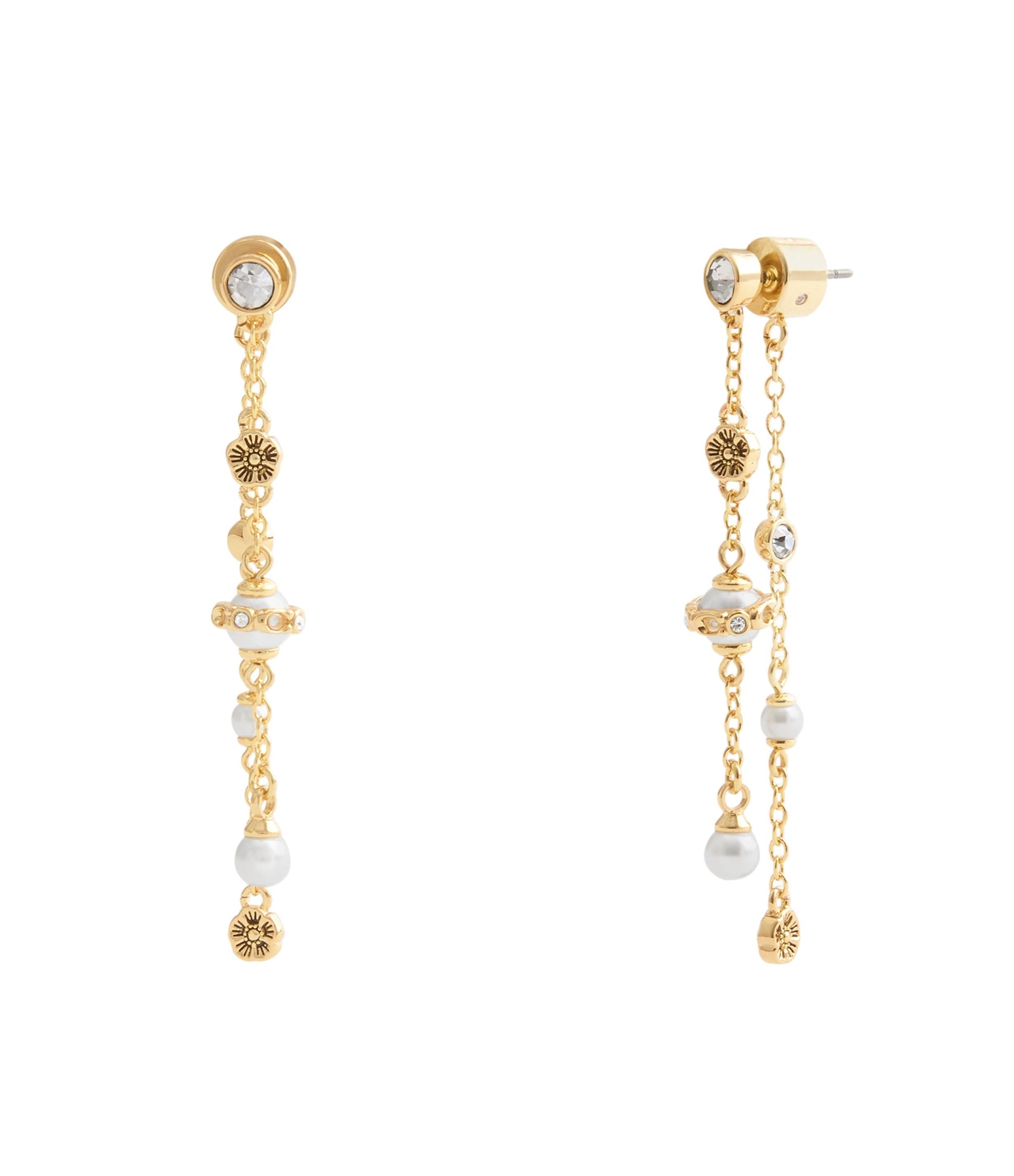 37527597GLD-Signature Heritage Mixed Charm Front Back Earrings-Pearl