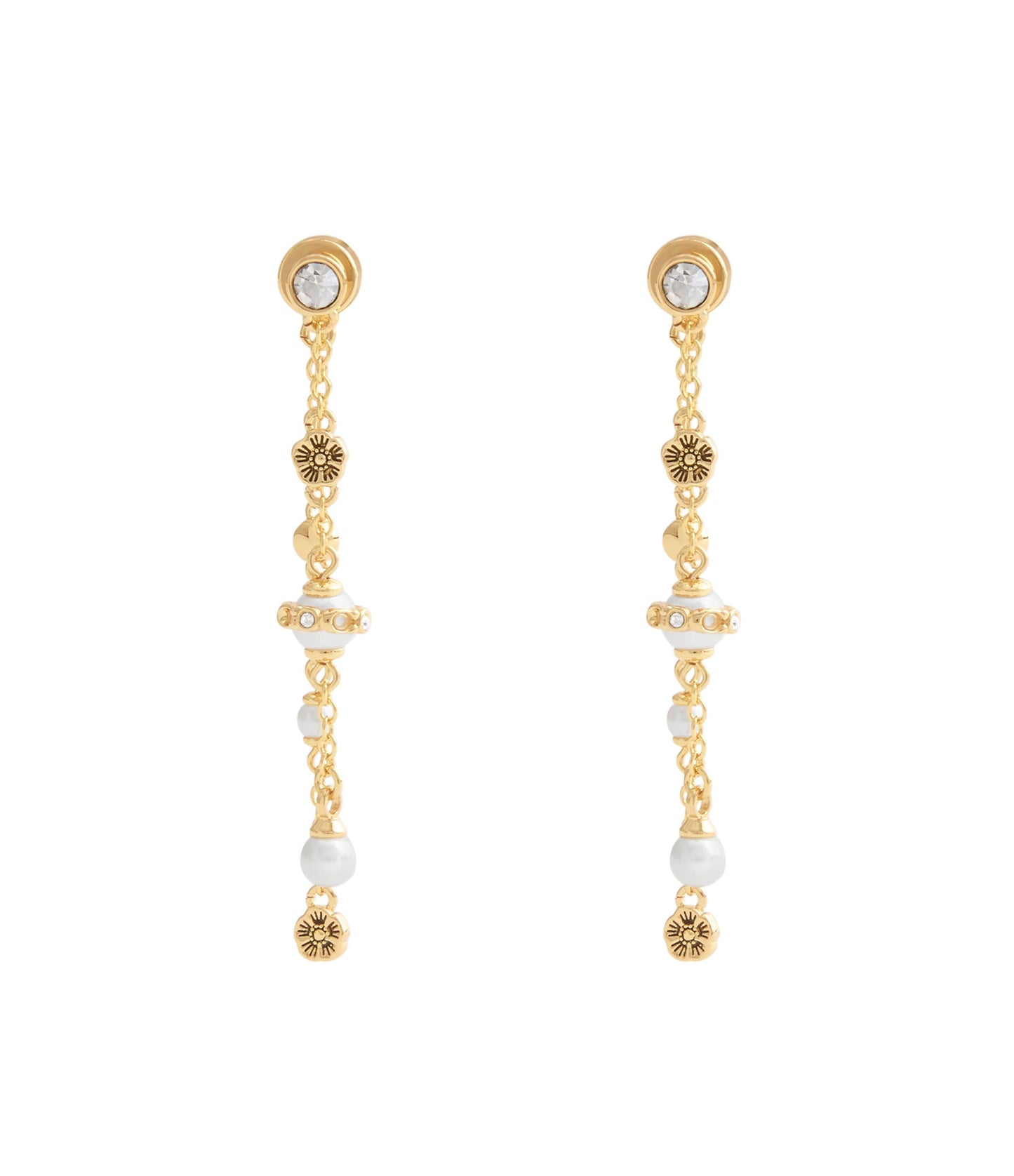37527597GLD-Signature Heritage Mixed Charm Front Back Earrings-Pearl