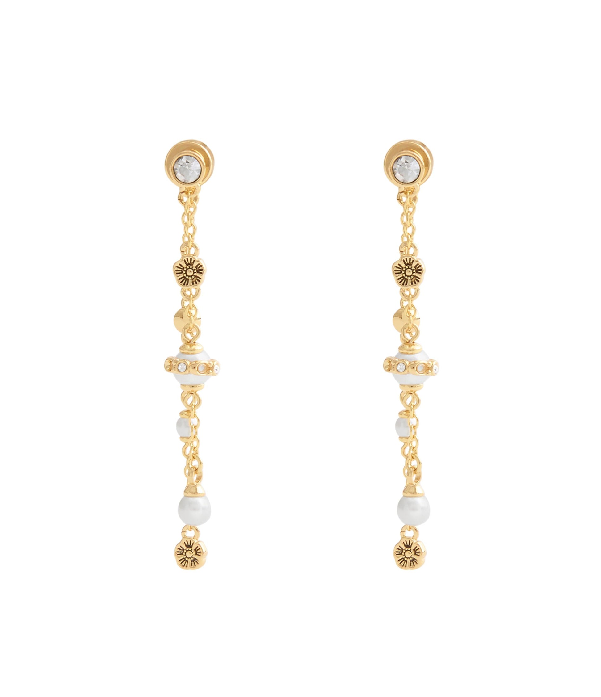 37527597GLD-Signature Heritage Mixed Charm Front Back Earrings-Pearl