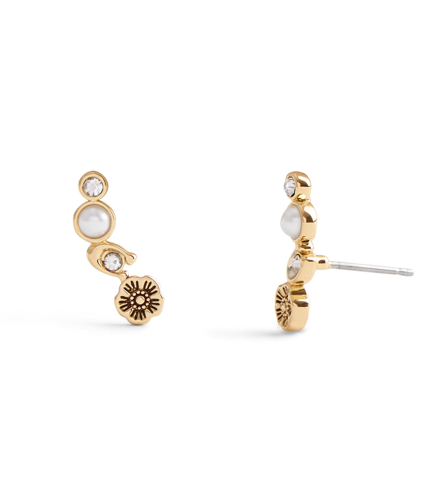37527598GLD-Signature Heritage Pearl Crawler Earrings-Pearl