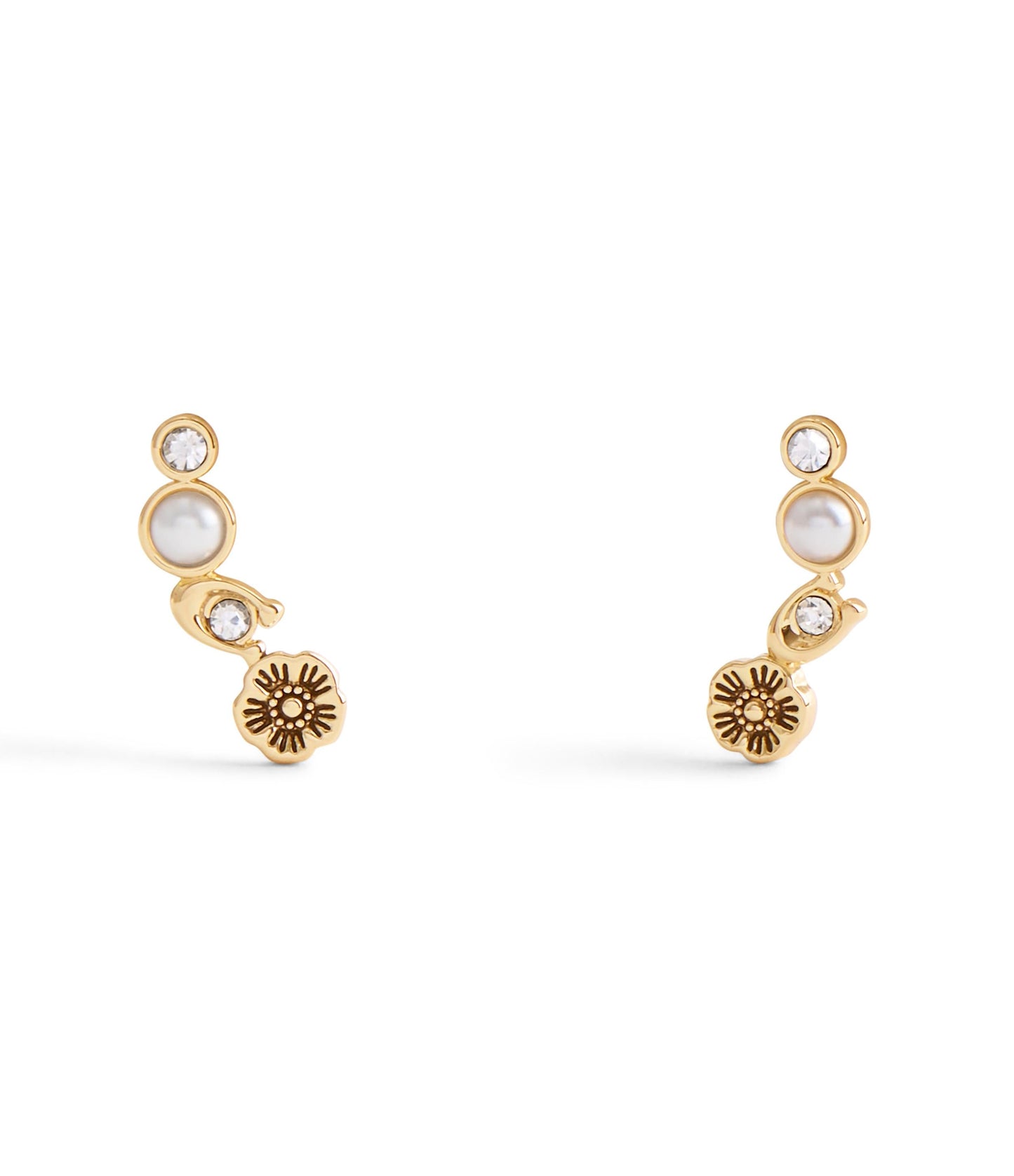 37527598GLD-Signature Heritage Pearl Crawler Earrings-Pearl