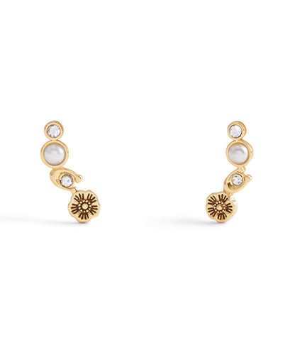 37527598GLD-Signature Heritage Pearl Crawler Earrings-Pearl