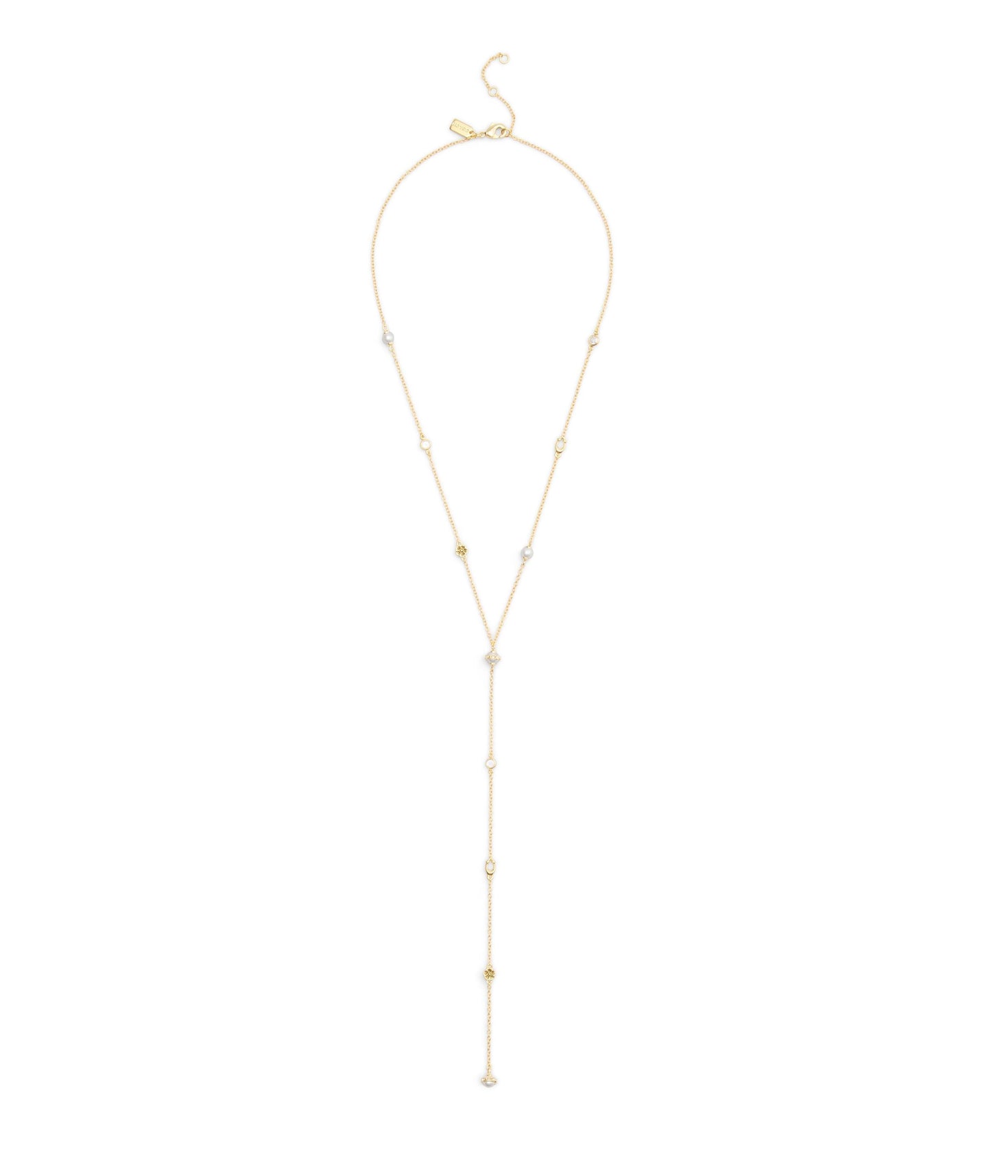37527600GLD-Signature Heritage Pearl Charm Strand Y Necklace-Pearl