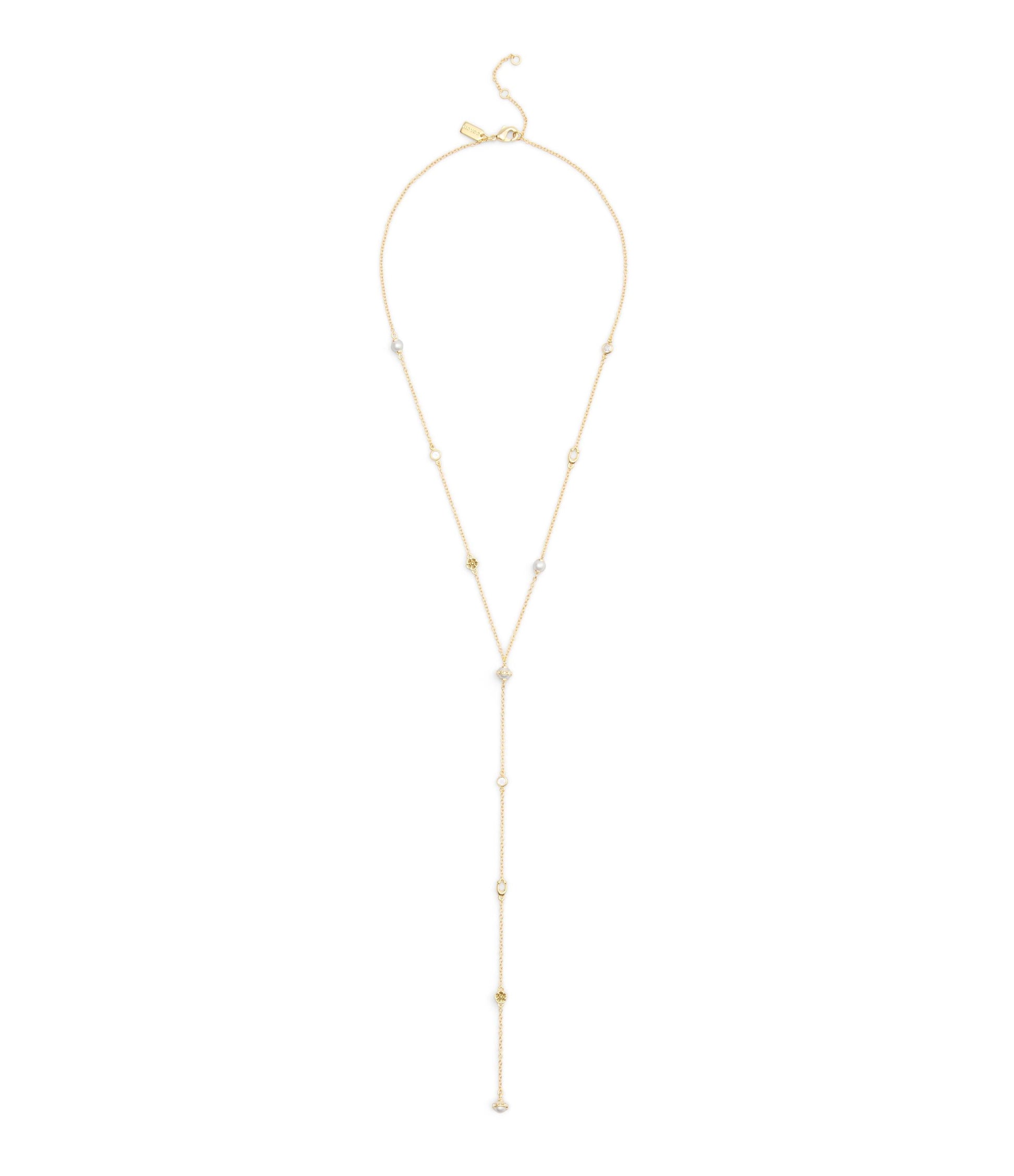 37527600GLD-Signature Heritage Pearl Charm Strand Y Necklace-Pearl