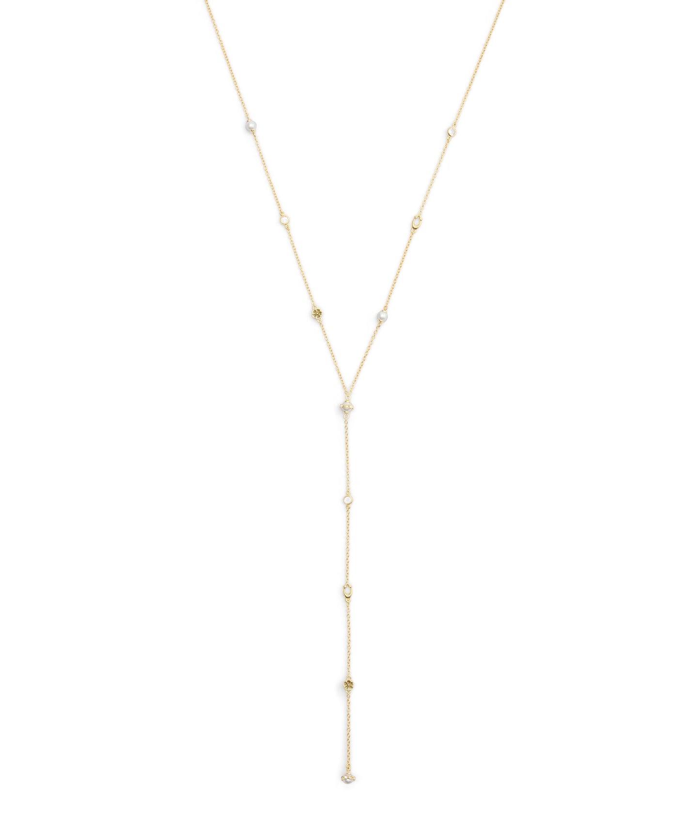 37527600GLD-Signature Heritage Pearl Charm Strand Y Necklace-Pearl