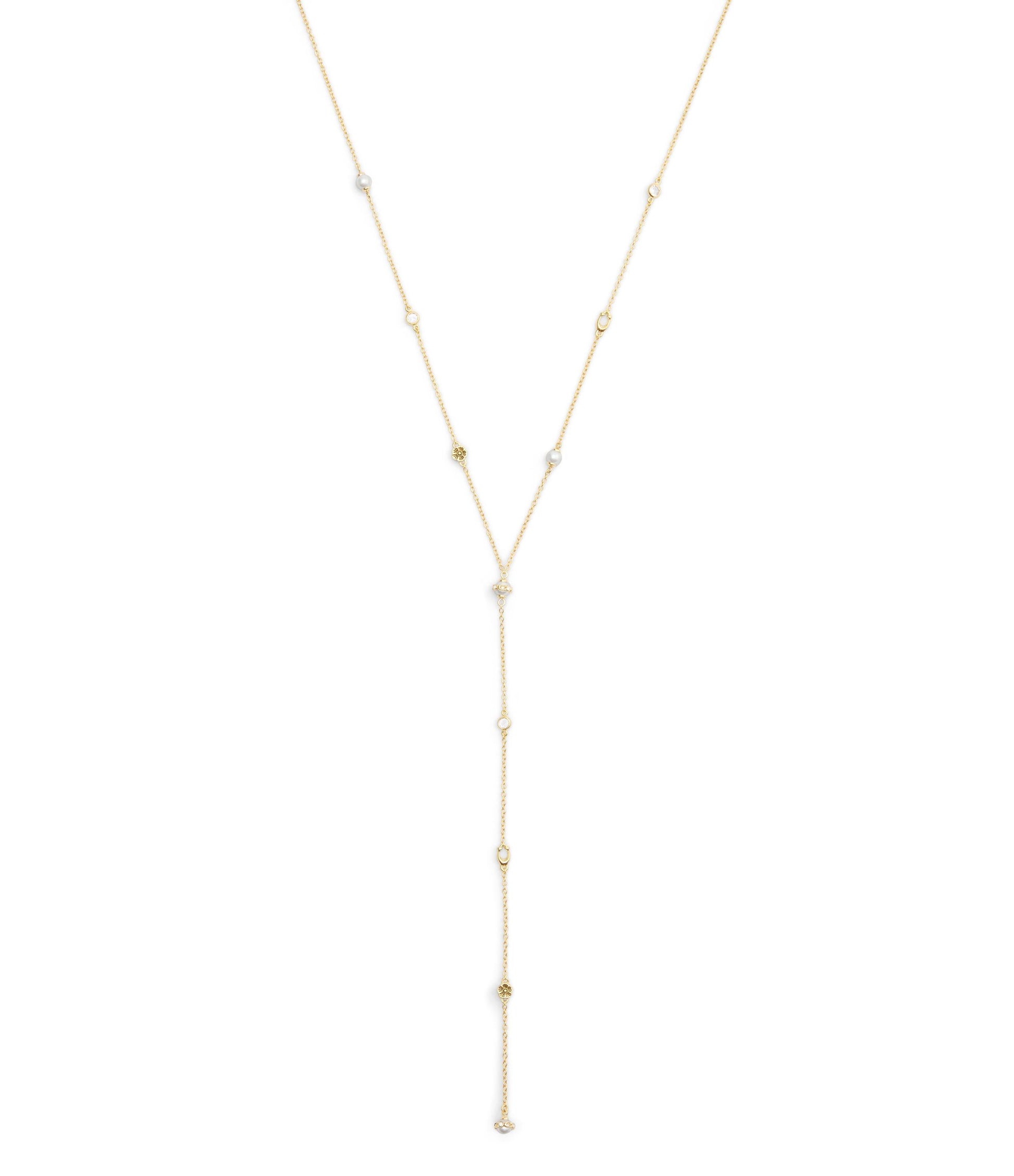 37527600GLD-Signature Heritage Pearl Charm Strand Y Necklace-Pearl