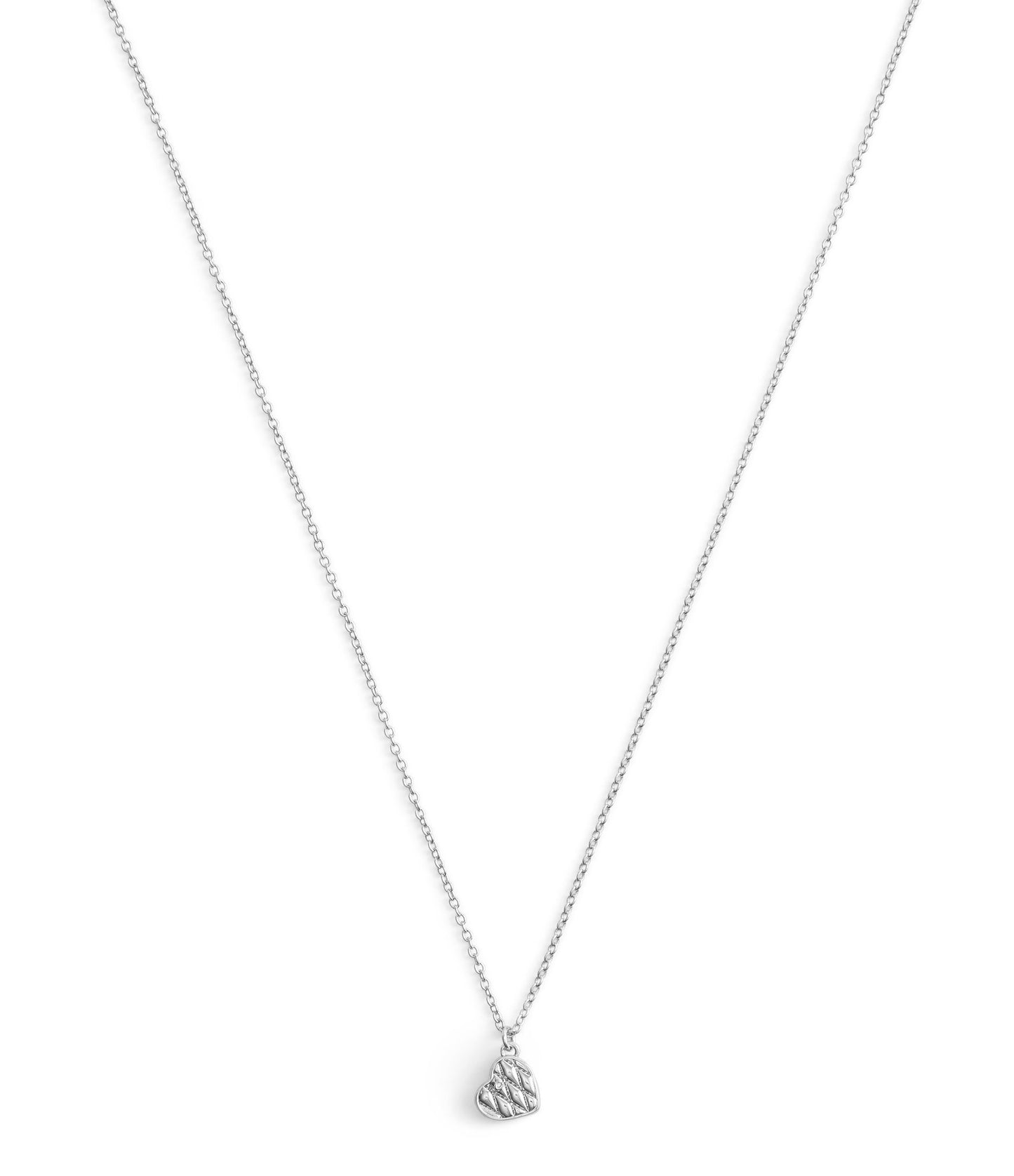 37530125RHO-Signature Quilted Heart Pendant Necklace-Rhodium