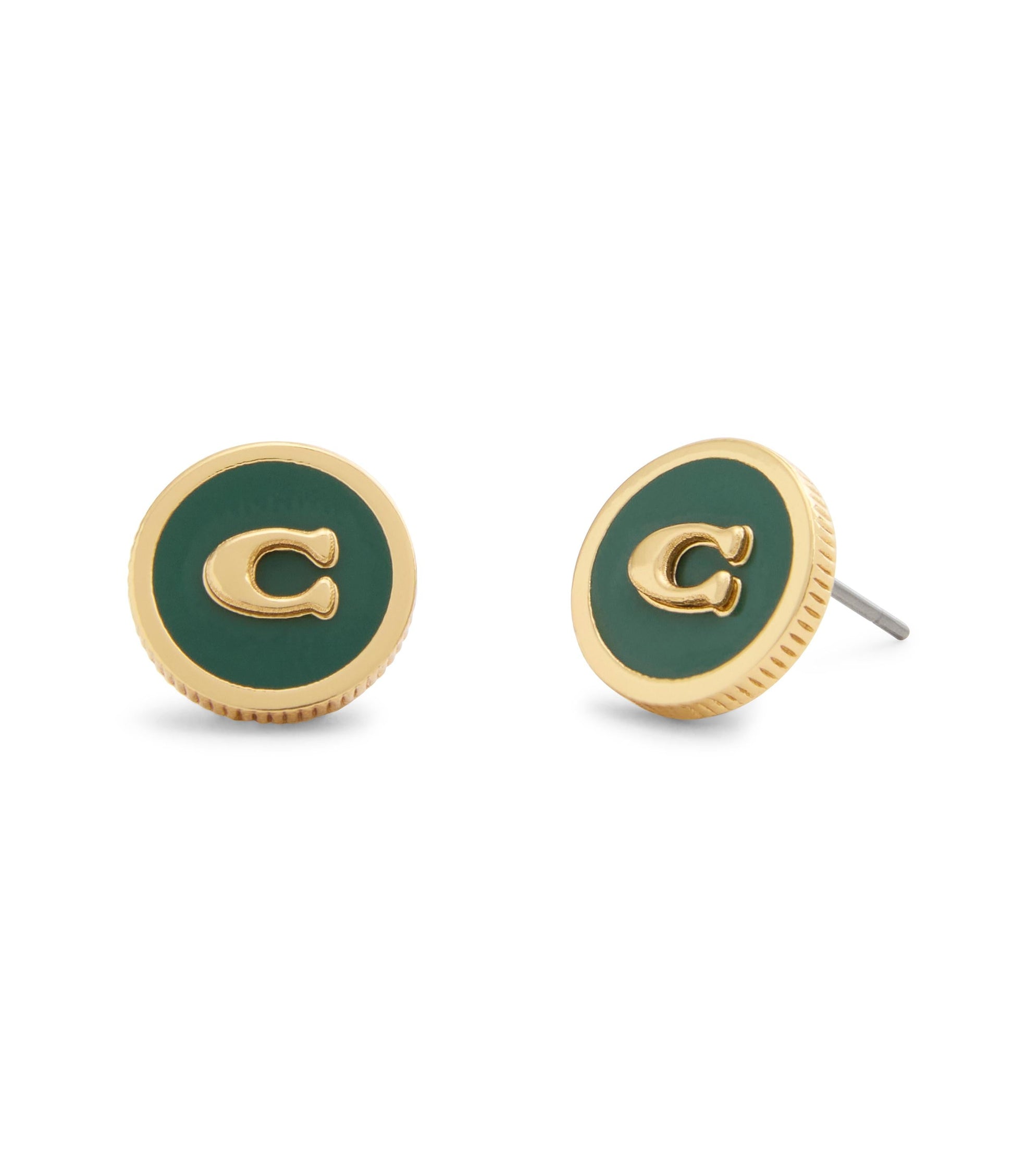 37530383GLD-Signature C Coin Stud Boxed Earrings-Green