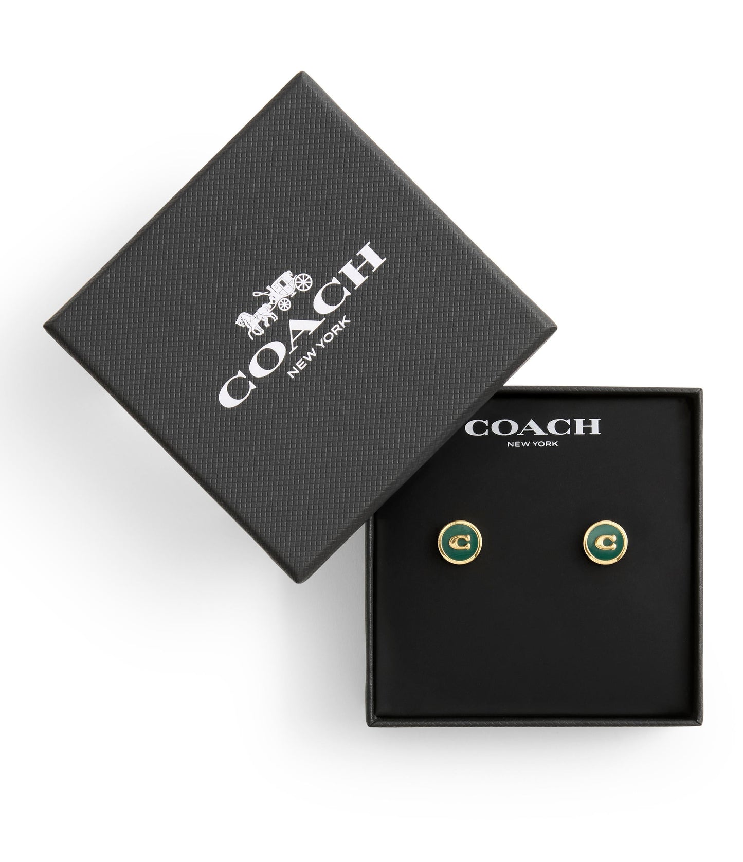 37530383GLD-Signature C Coin Stud Boxed Earrings-Green
