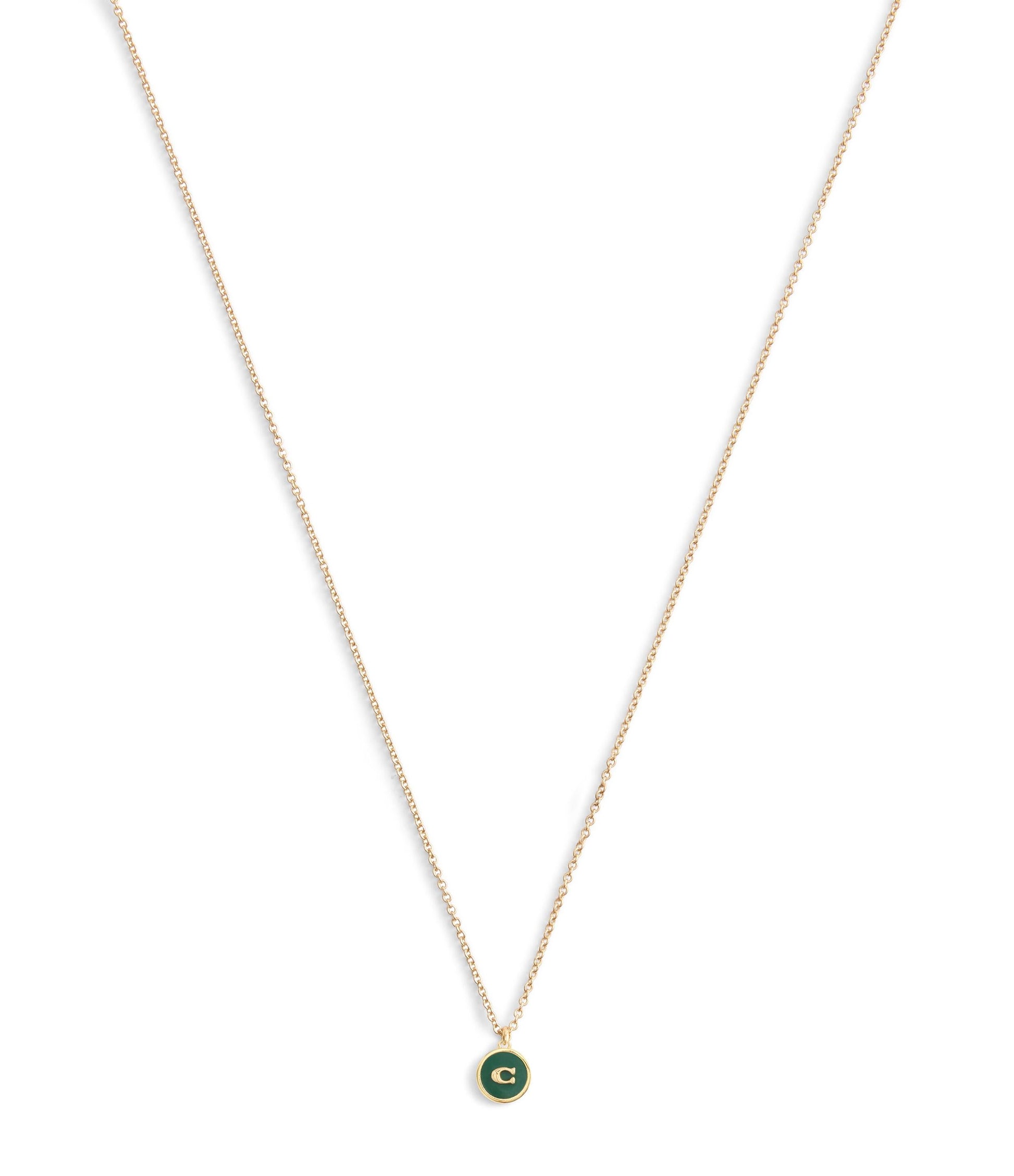 37530385GLD-Signature C Coin Pendant Boxed Necklace-Green