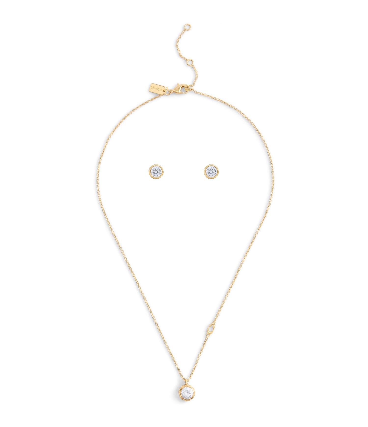 37530390GLD-Stone Necklace & Earrings Boxed Jewelry Set-Gold