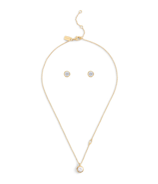 37530390GLD-Stone Necklace & Earrings Boxed Jewelry Set-Gold