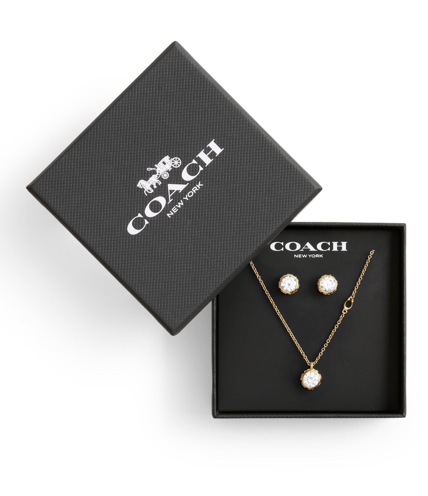 37530390GLD-Stone Necklace & Earrings Boxed Jewelry Set-Gold