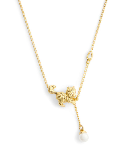 37541346GLD-Signature Cat Pearl Pendant Necklace-Peal