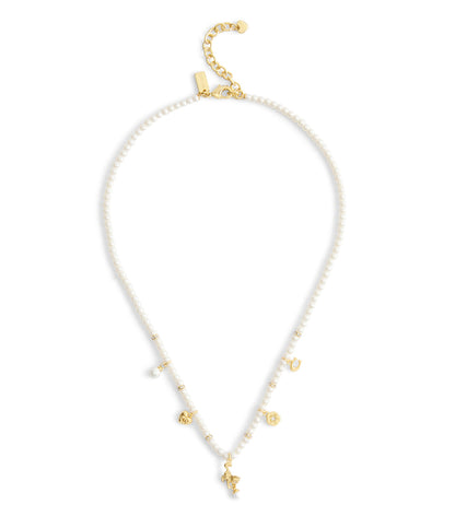 37541347GLD-Signature Cat Charm Pearl Strand Necklace-Pearl