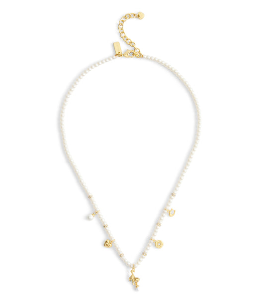 37541347GLD-Signature Cat Charm Pearl Strand Necklace-Pearl
