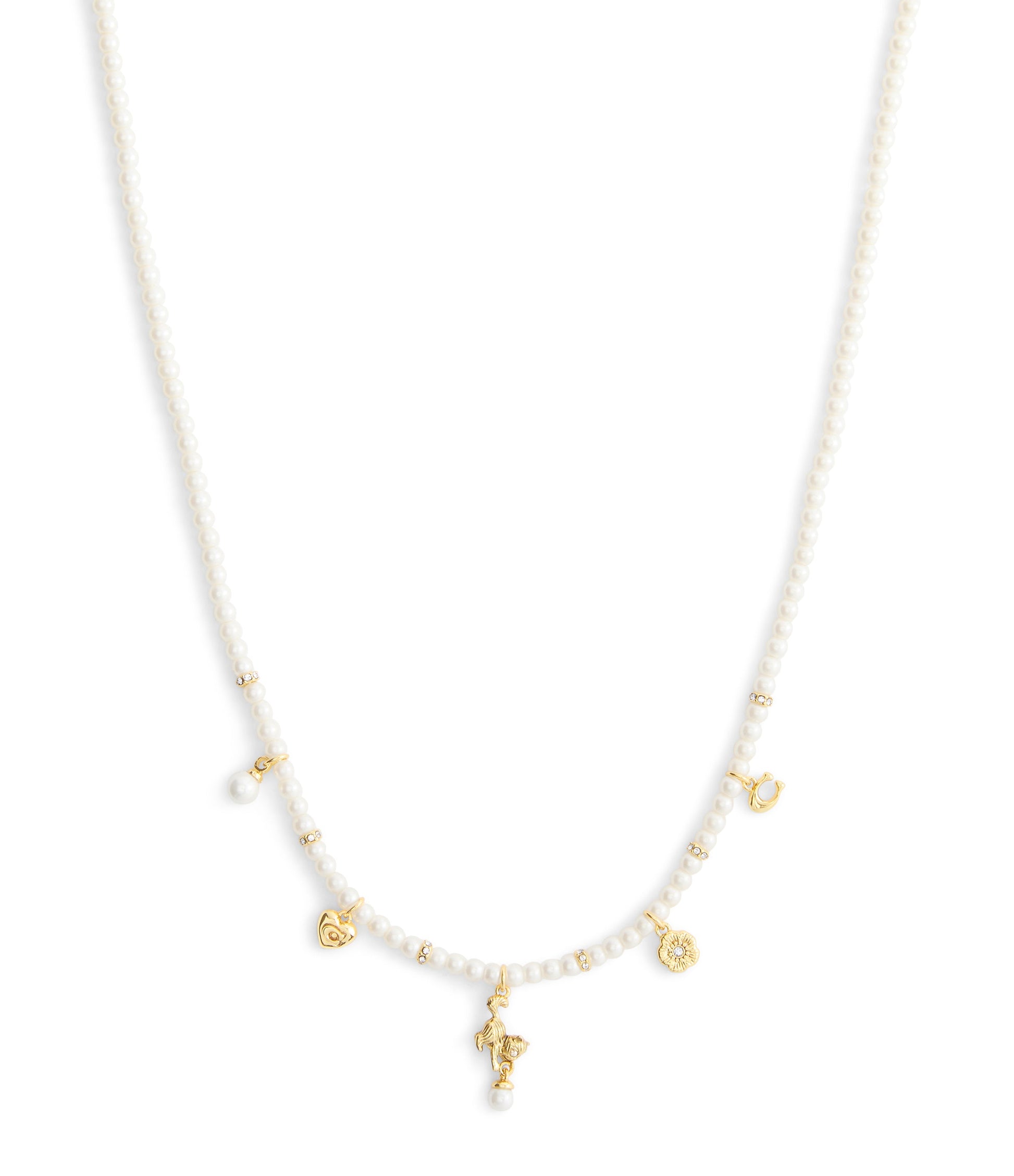 37541347GLD-Signature Cat Charm Pearl Strand Necklace-Pearl
