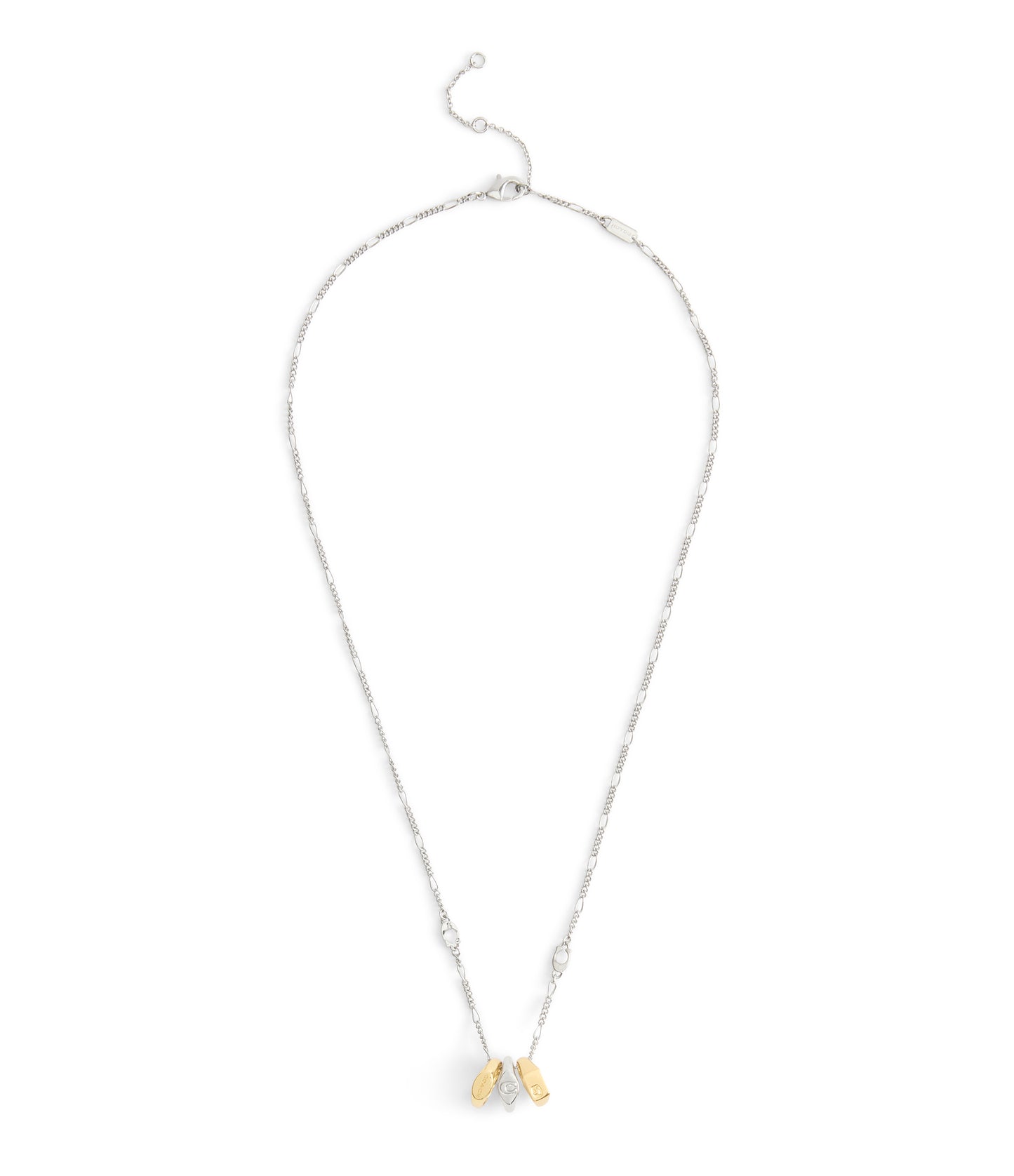 37541356TWO-Signature Signet Rondelle Pendant Necklace-Twotone- Rhod/Gld