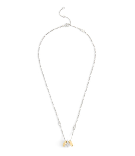 37541356TWO-Signature Signet Rondelle Pendant Necklace-Twotone- Rhod/Gld