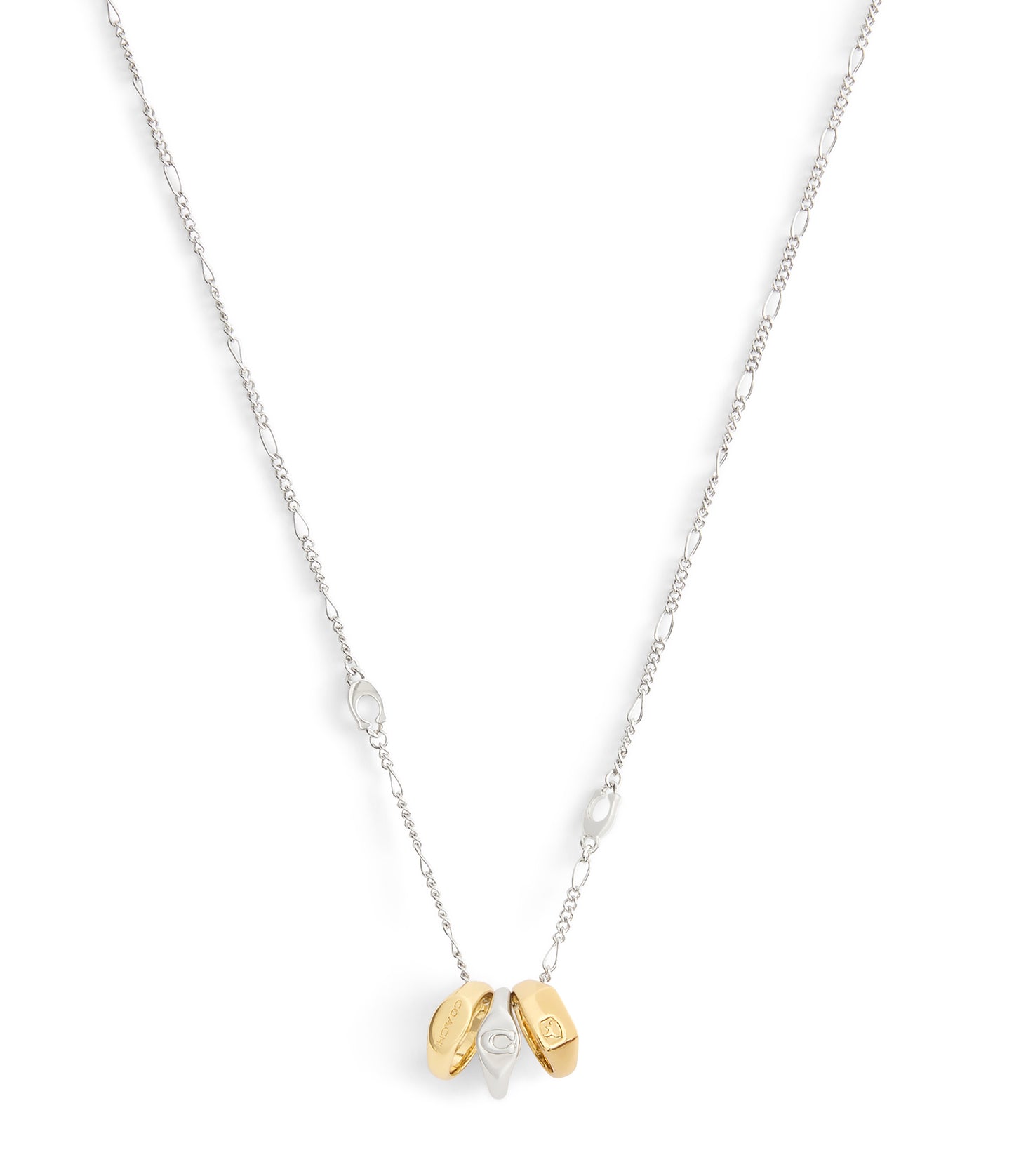 37541356TWO-Signature Signet Rondelle Pendant Necklace-Twotone- Rhod/Gld