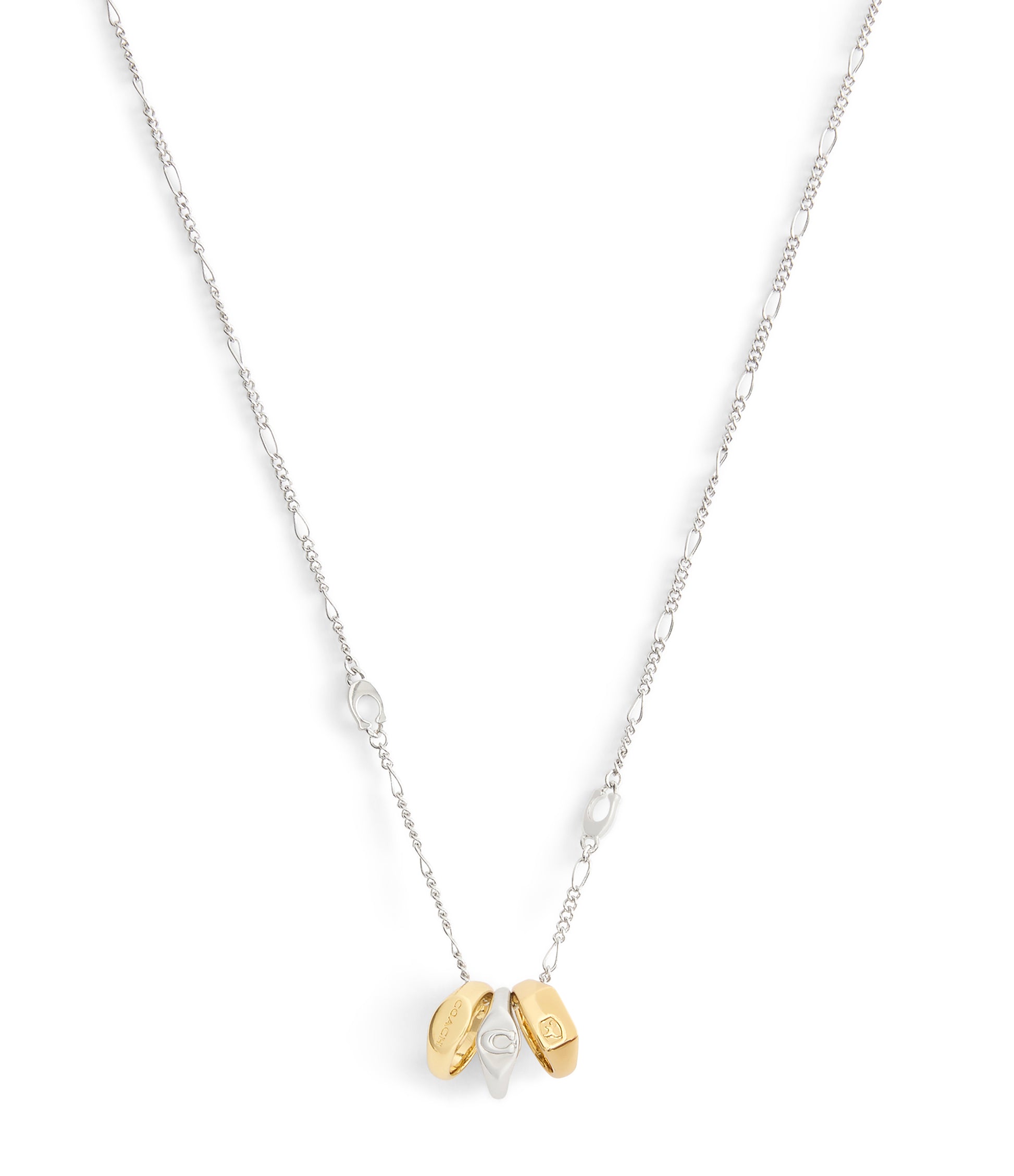 37541356TWO-Signature Signet Rondelle Pendant Necklace-Twotone- Rhod/Gld
