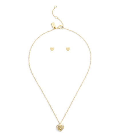 37541359GLD-Signature C Pavé Heart Boxed Jewelry Set-Crystal
