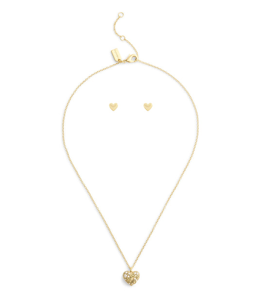 37541359GLD-Signature C Pavé Heart Boxed Jewelry Set-Crystal