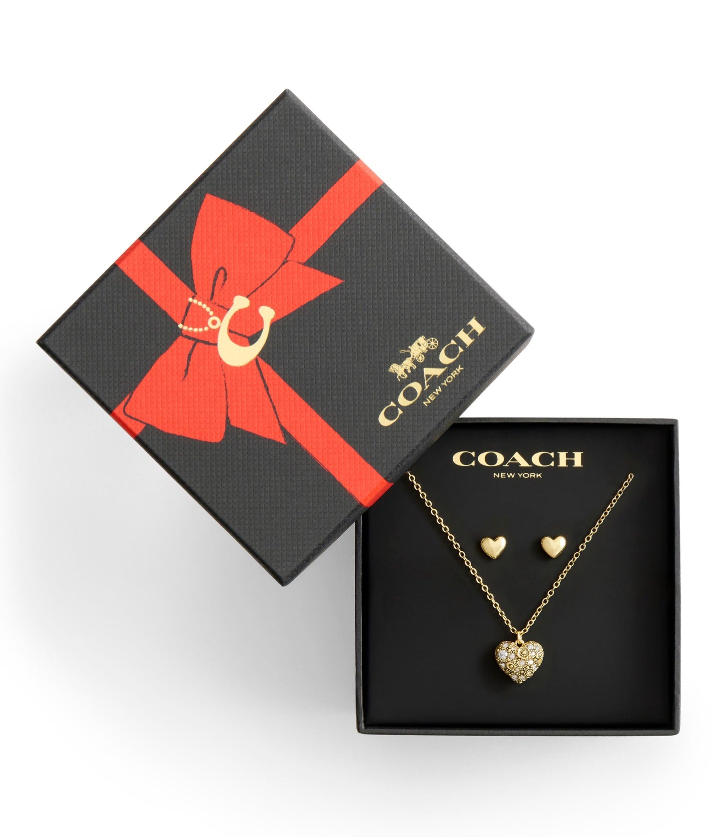 37541359GLD-Signature C Pavé Heart Boxed Jewelry Set-Crystal