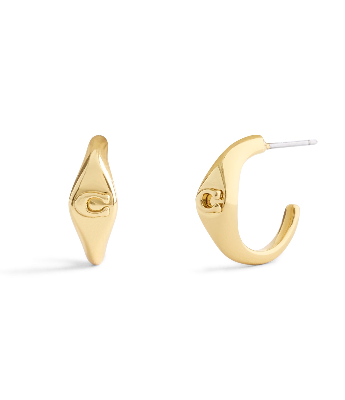 37541372GLD-Signature Signet Huggie Earrings-Shiny Gold