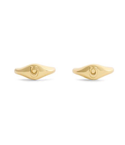 37541372GLD-Signature Signet Huggie Earrings-Shiny Gold