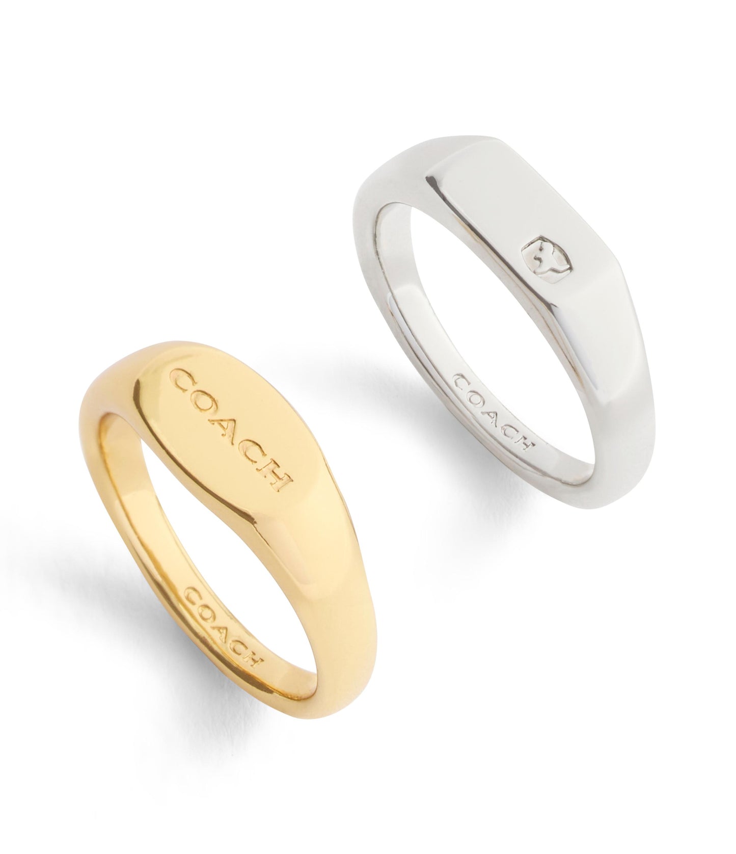 37541376TWO-Signature Signet Duo Ring Set-Twotone- Rhod/Gld