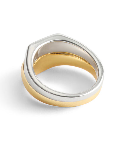 37541376TWO-Signature Signet Duo Ring Set-Twotone- Rhod/Gld