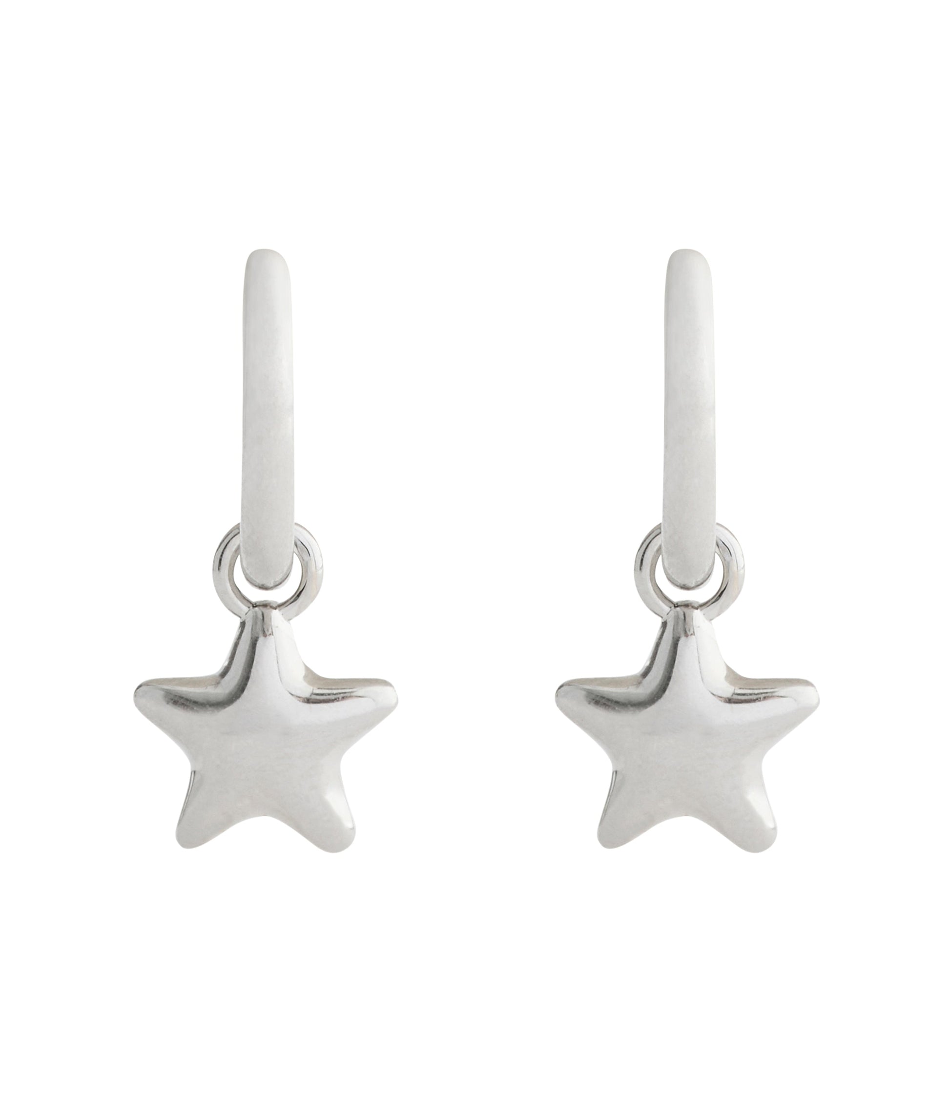 37546484RHO-Star Charm Huggie Earrings-Rhodium