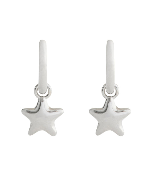 37546484RHO-Star Charm Huggie Earrings-Rhodium