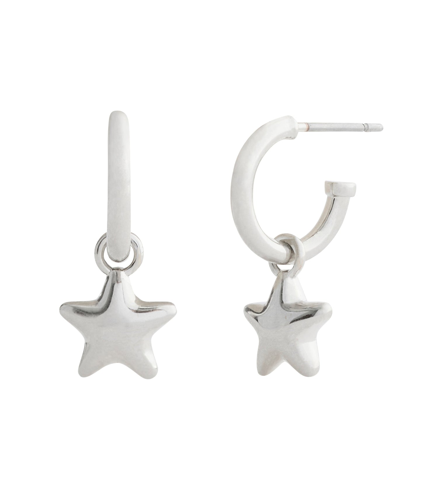 37546484RHO-Star Charm Huggie Earrings-Rhodium