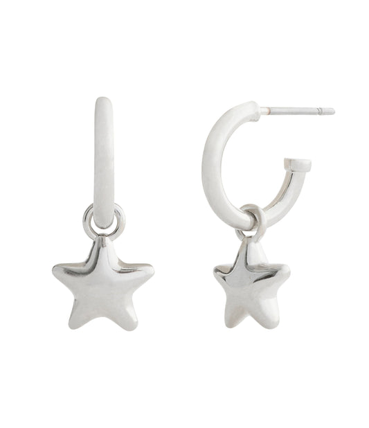 37546484RHO-Star Charm Huggie Earrings-Rhodium