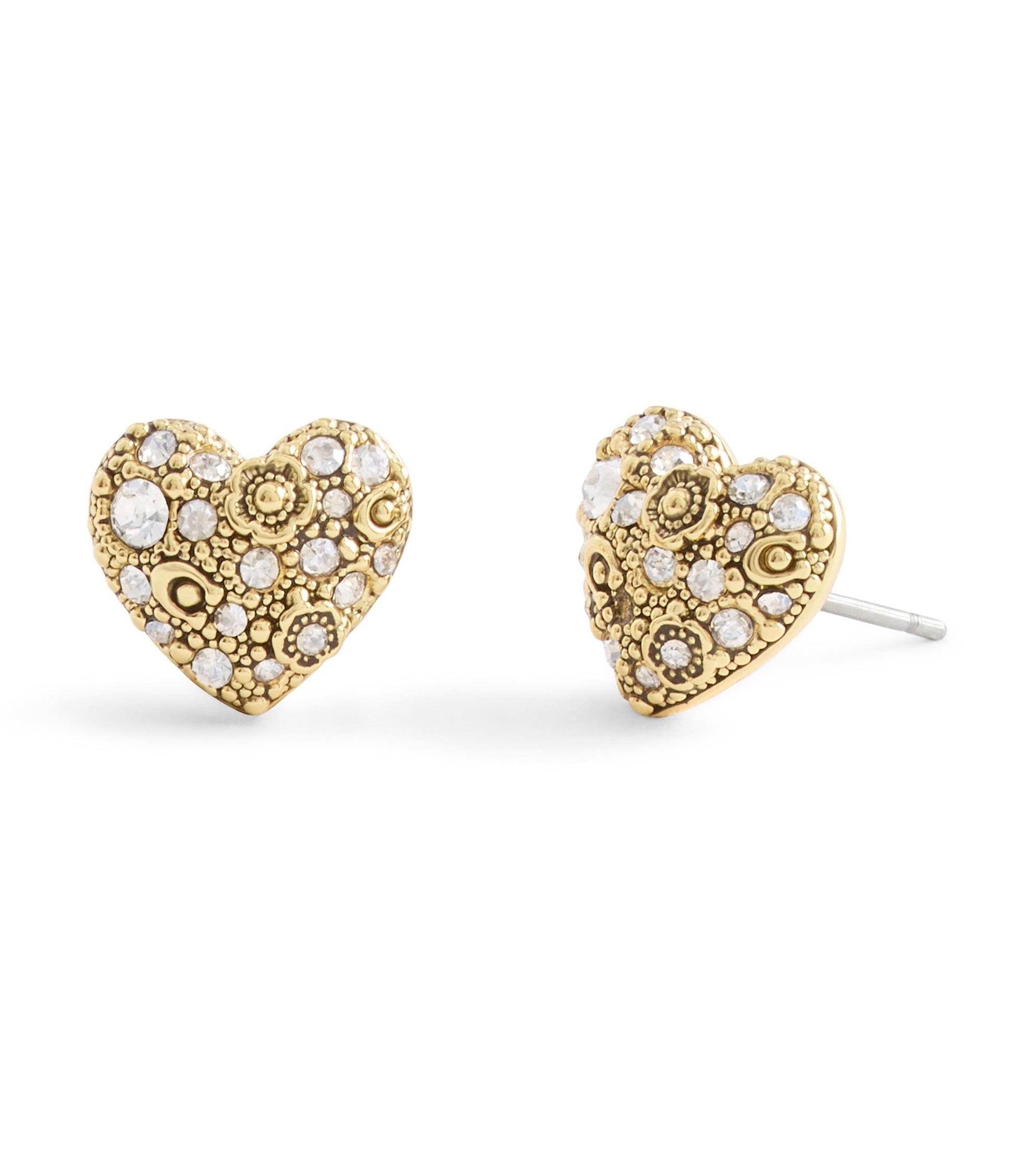 37546485GLD-Signature C Pavé Heart Stud Boxed Earrings-Crystal