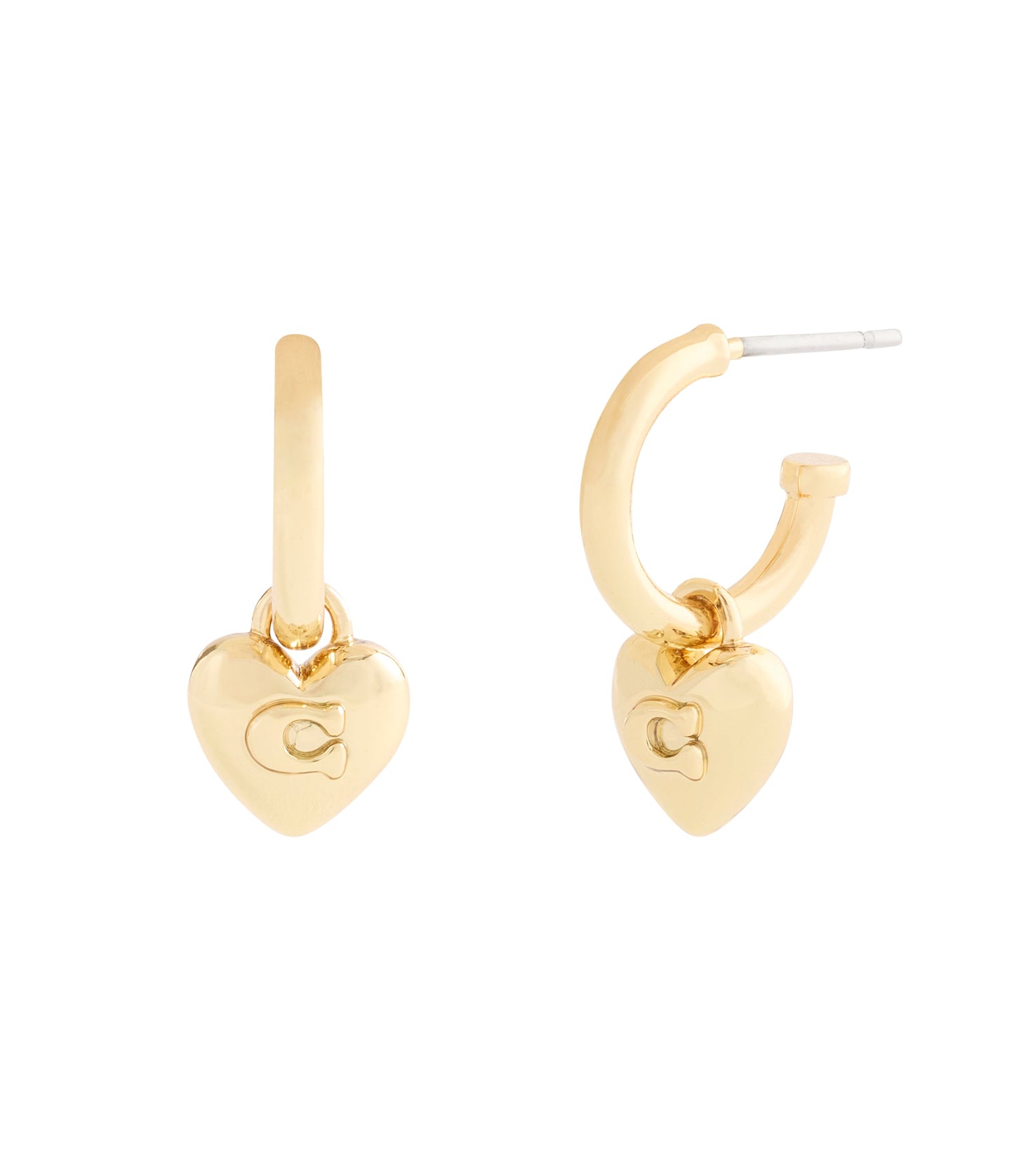 37546491GLD-Signature C Heart Charm Huggie Earrings-Gold