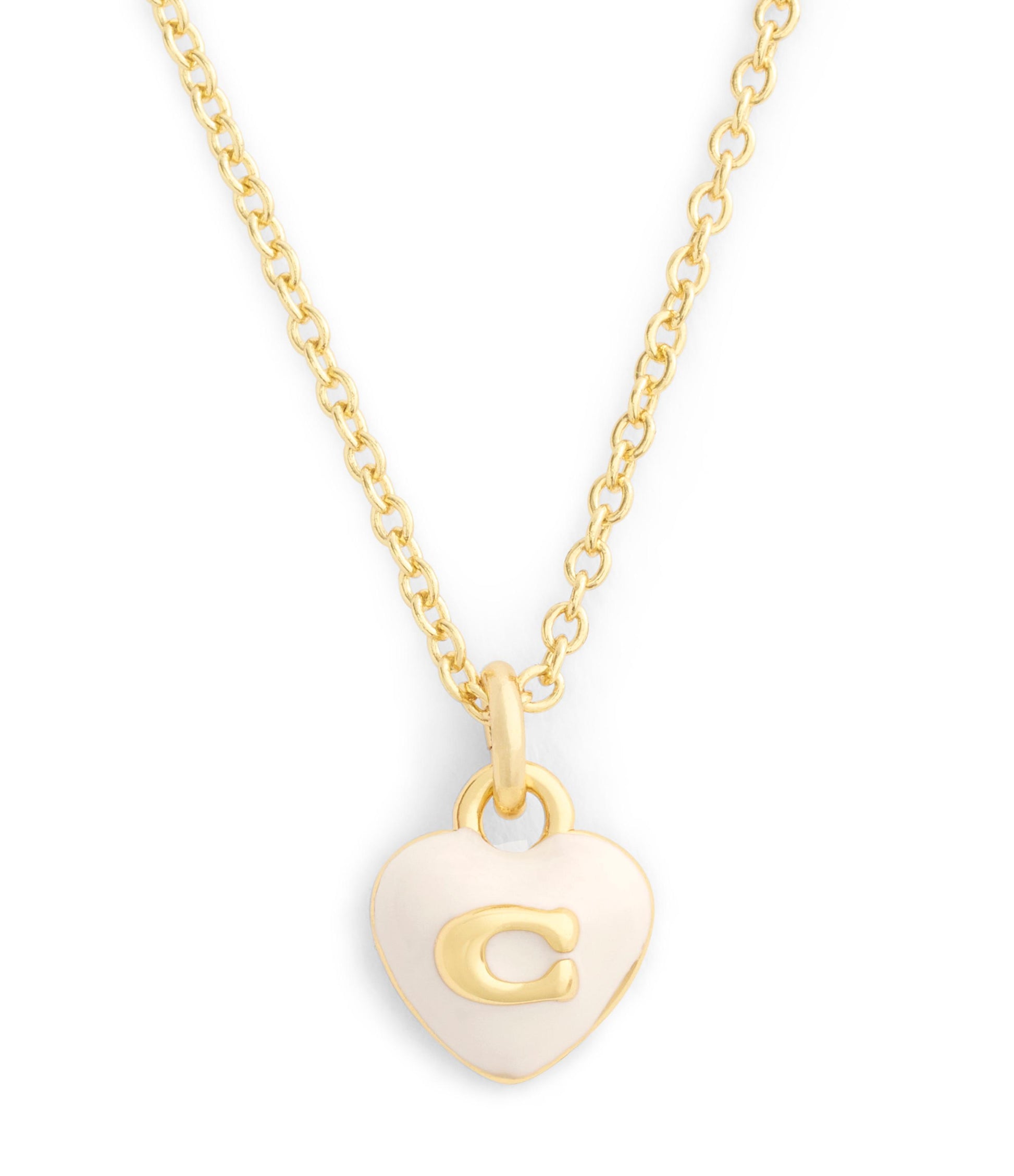 37551685GLD-Signature C Heart Pendant Necklace-White/Gold